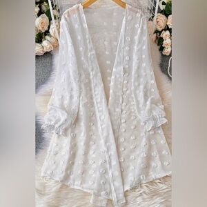 Swiss Dot Open Front Kimono Duster Swimsuit Bikini Casual Coverup